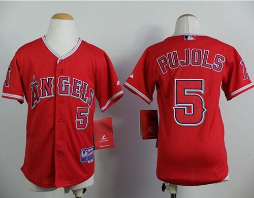 Angels #5 Albert Pujols Red Stitched Youth MLB Jersey - Click Image to Close